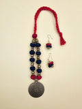 Fabric Necklace Earring Set (Pink/Blue)